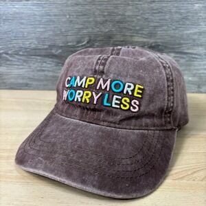 Camping Hat Cap Strap Back Womens Brown Camp More‎ Worry Less Adjustable NWT